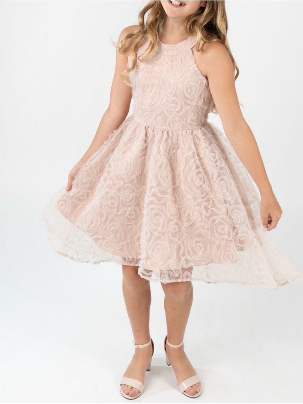 Rare Editions Blush Pink Rose Lace Party Dress
